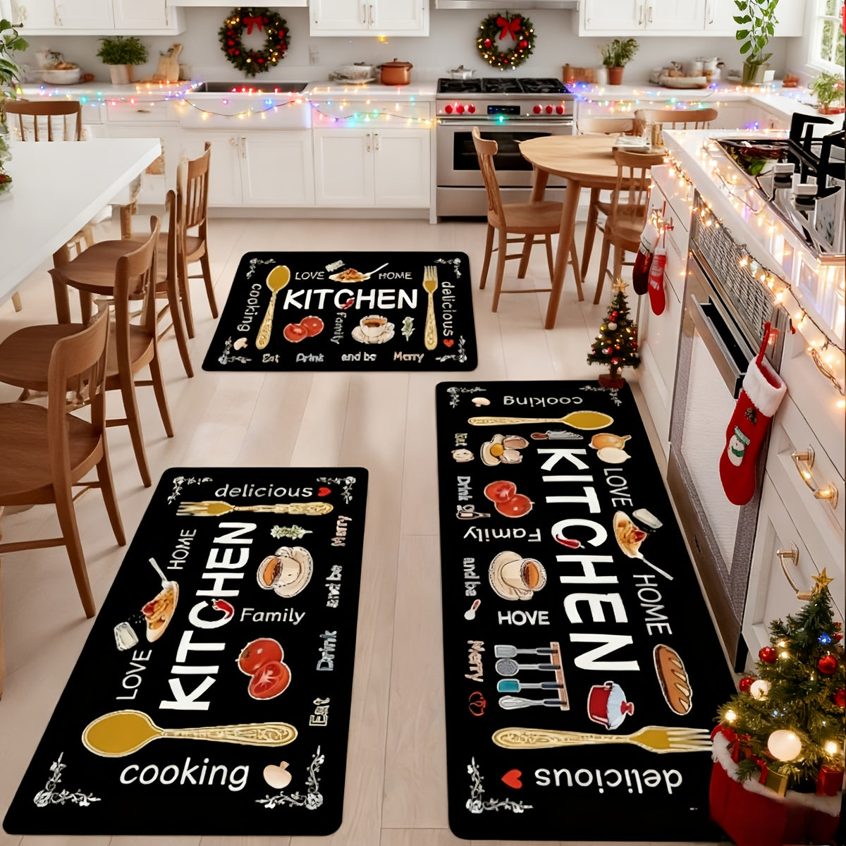 3pcs Kitchen Carpet Set, Egg Beater, Knife And Fork Kitchen Mat Theme, Decorative Carpet, Soft, Easy to Clean, Suitable for Bedrooms, Living And Dining Room, Kitchen, Bathroom, Gifts for Friends And Family, Kitchen Additions, Halloween Decorations