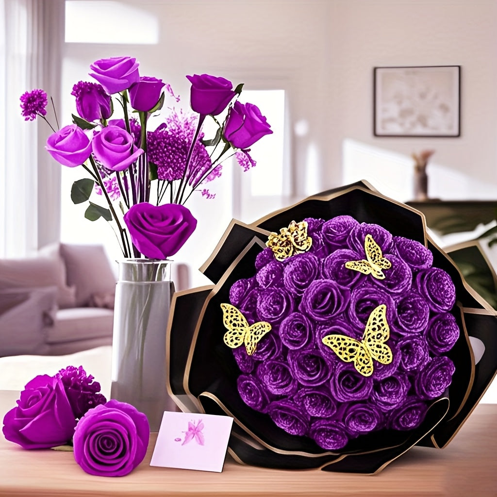 24/36pcs Glitter Roses Bouquet - Everlasting Shiny Artificial Red Roses with Sparkling Glitter Petals - DIY Fake Flower Bouquet Suitable for Valentine' Day, Mother' Day, Wedding, Anniversary, - Gifts for, Plastic Roses Bouquet