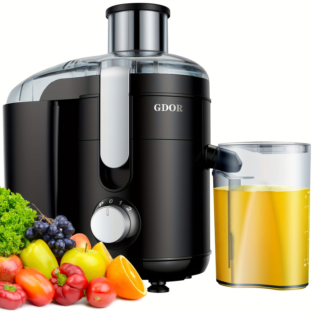 GDOR Electric Juicer Machine Dual Speed Centrifugal Extractor with 2-Speed Motor, 2.5” Wide Feed Chute & Anti-Drip System, BPA-Free Suitable for Fruits, Vegetables, Apples, Carrots, Citrus - Easy Clean with Brush, Plug for