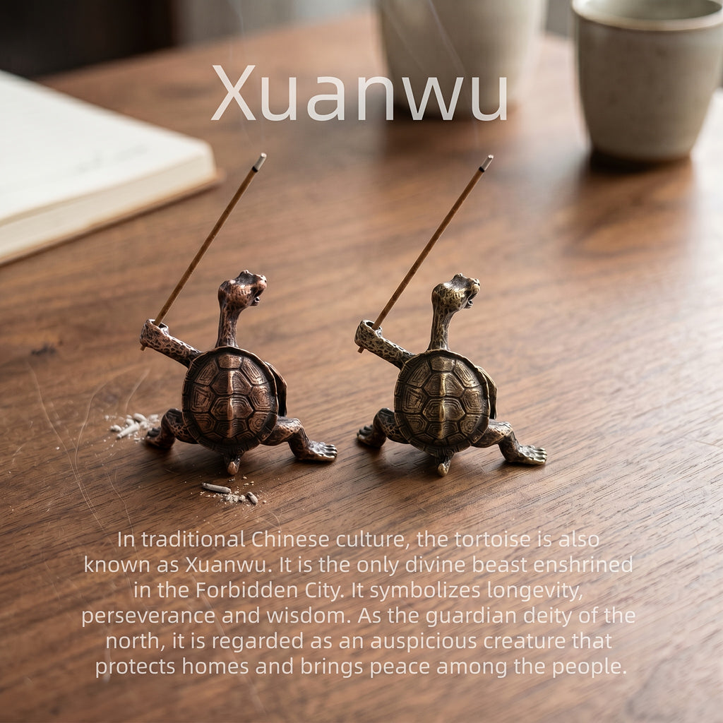 2pcs Brass Turtle Incense Holder - Kung Fu Style, Creative Home Decor Craft, Meditation Holder Brass Turtle And Red Copper Turtle