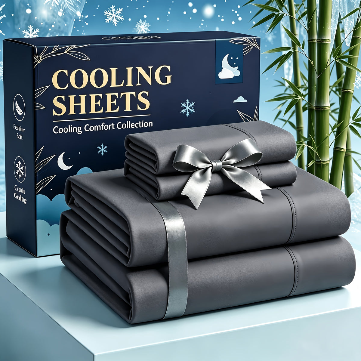 4pcs Cooling bedding - Extra Deep Pocket Breathable And Cooling - Suitable for Hot Sleepers And Sweats, Children Pillowcases, Flat Sheet And Fitted Sheet - A Perfect Gift for Family, Queen And King Sizes, Day Delivery - Random Color