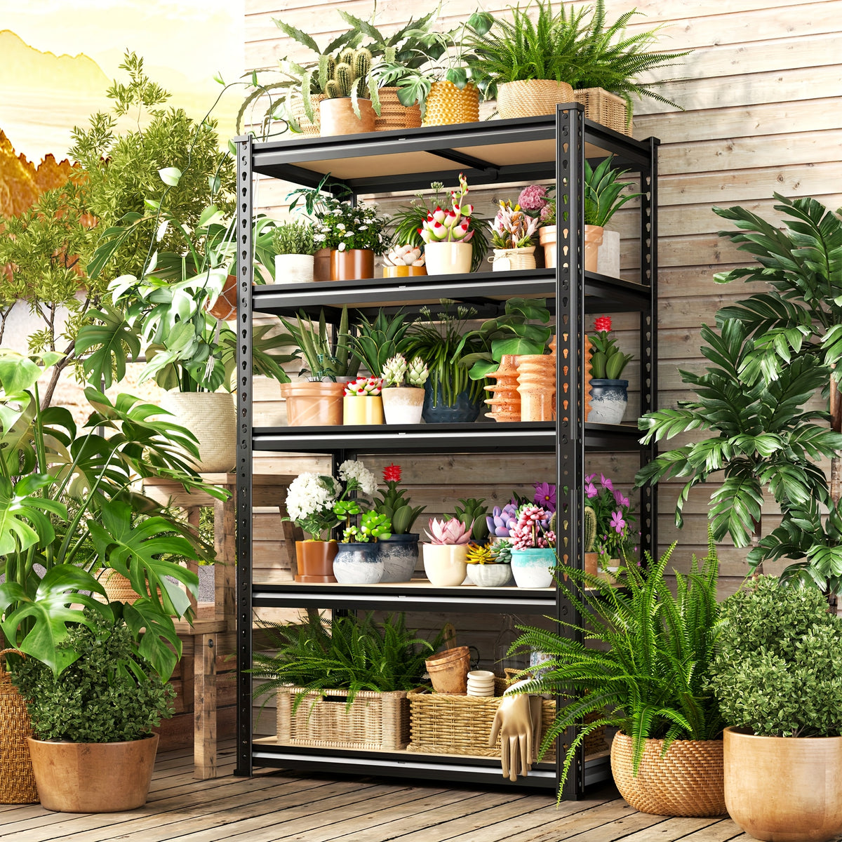 [Heavy-Duty Home Storage Shelf] 60"H Five-Tier Storage Rack, 2000LBS Capacity, Adjustable Storage Shelf, Sturdy Wooden Shelving Unit, Space-Saving Freestanding Kitchen Pantry Basement Utensil Rack, 27.6"W X 11.8"D X 60"H Practical Storage Shelf