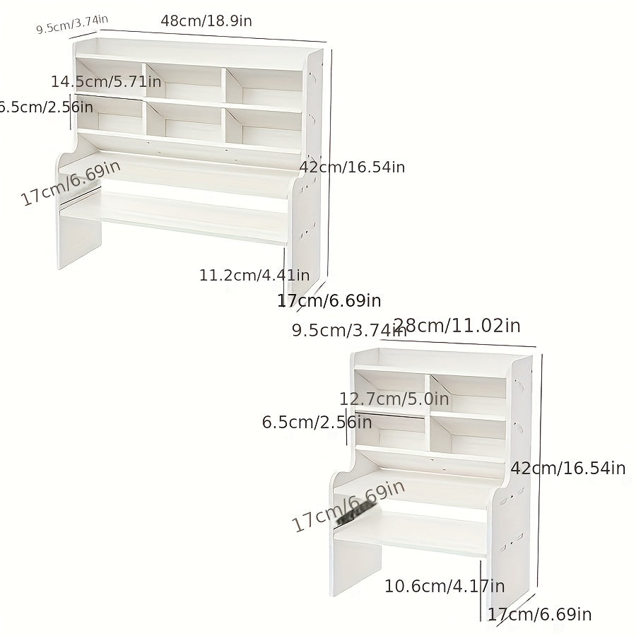 1pc Modern 2-Tier Desk Organizer with Drawer Storage & Tilt Pen Holder - Raised Bookshelf Suitable for Stationery, Cosmetics, Office Supplies, Space-Saving Partition Shelf, Lightweight PVC Storage Box for Office, Dormitory, Partition Box, Desk &