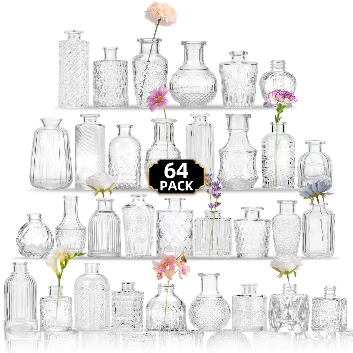 12/24/64pcs Glass Bud Vases In Bulk, Small Vases for Centerpieces, Flower Vases for Rustic Wedding Home Table Decorations Banquet Party Festival Wedding Home Restaurant Table Decor, Aesthetic Room Deco, for Halloween And Christmas