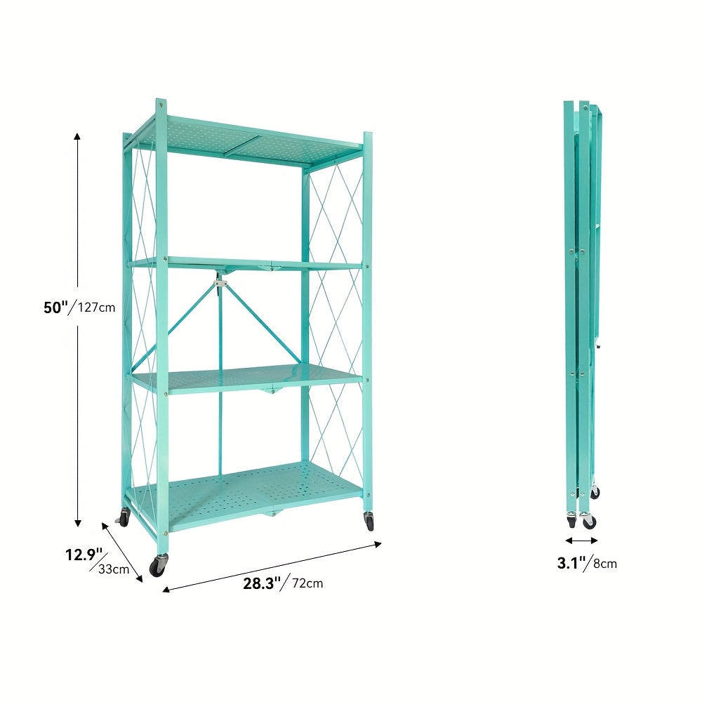 3/4/5- Tier Movable Vertical Multi-Functional Storage Racks, Portable Metal Folding Storage Racks with Locking Wheels, Large - Capacity Kitchenware Storage Racks That Require No Installation. Suitable for Families, College Dormitories