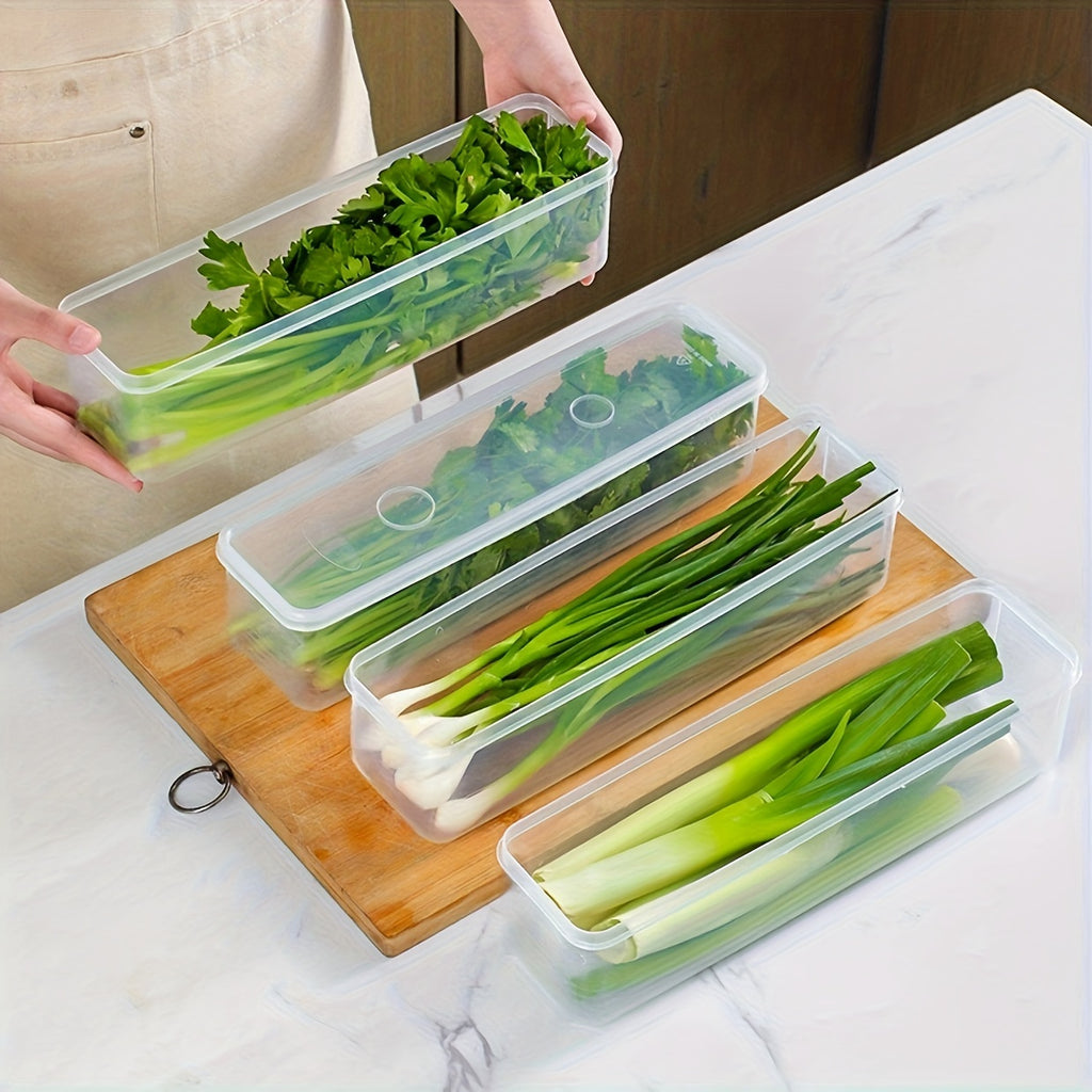 4-Pack Bpa-Free Plastic Food Storage Containers with Lids, Reusable Rectangular Refrigerator Organizer for Onions, Parsley, Coriander, Garlic, Noodles, Eggs, Hand Washable Kitchen Essentials