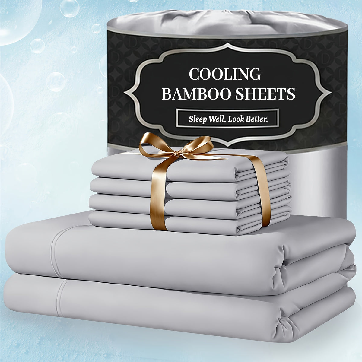 Extra Deep Pocket Bamboo Sheets - 4/6pcs Breathable & Cooling Bamboo Bed Sheet Set, Hotel Luxury Fitted Sheet Set, Soft Wrinkle-Free for Extra Deep Mattresses, Room Decor, Twin/Full/Queen/King Size Sheet & Pillowcase Sets