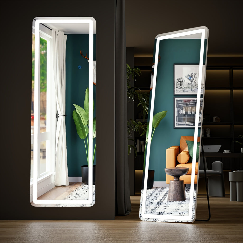 Full Length Standing Mirror with LED Style Options, Slim Aluminum Alloy Frame in Arched or Rectangular Designs for Bedroom Dressing and Home Decor