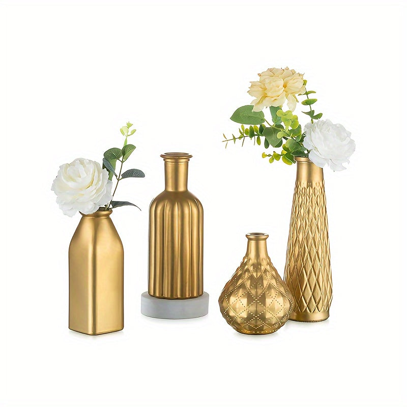 Golden Glass Vase, Cylindrical Home Decor, Art Deco Style, Holds Water, Golden Electroplating Finish, Living Room Kitchen Bathroom Bedroom Decor, Table Centerpieces, Halloween And Christmas Decorations