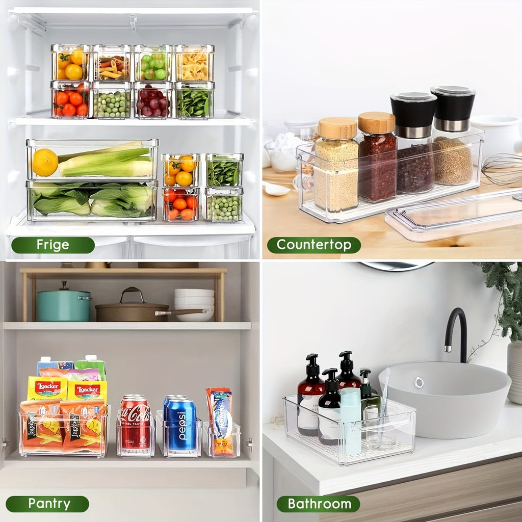 14 Pack Fridge Organizer, Stackable Refrigerator Organizer Bins with Lids, Fridge Organizers And Storage Containers for Fruit, Vegetable, Food, Drinks, Cereals, Clear