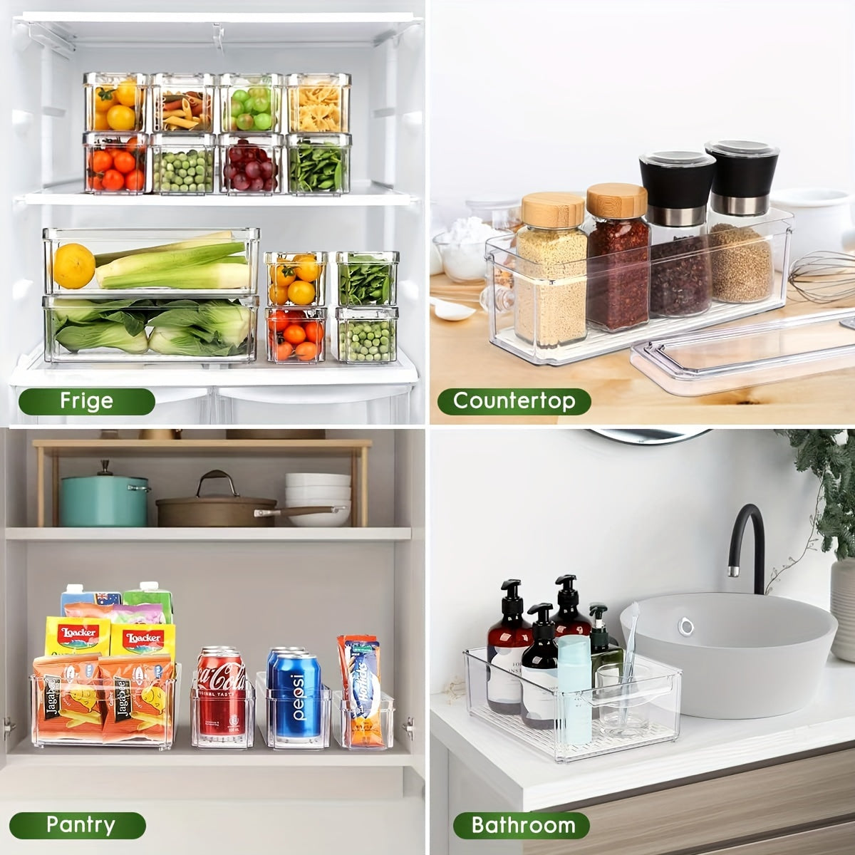 14 Pack Fridge Organizer, Stackable Refrigerator Organizer Bins with Lids, Fridge Organizers And Storage Containers for Fruit, Vegetable, Food, Drinks, Cereals, Clear