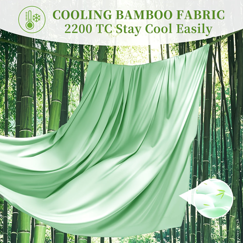 4pcs Bamboo Bed Sheet Set, 2200 TC Cooling Fabric, Bamboo Fitted Sheet Set, Extra 18"-24" Deep Pocket, Cooling & Breathable with Smooth Feel, Queen Size Sheets Ultra Soft for Hot Sleepers, Shrink, Fade Wrinkle Resistant, Hotel Quality Bamboo Sheets