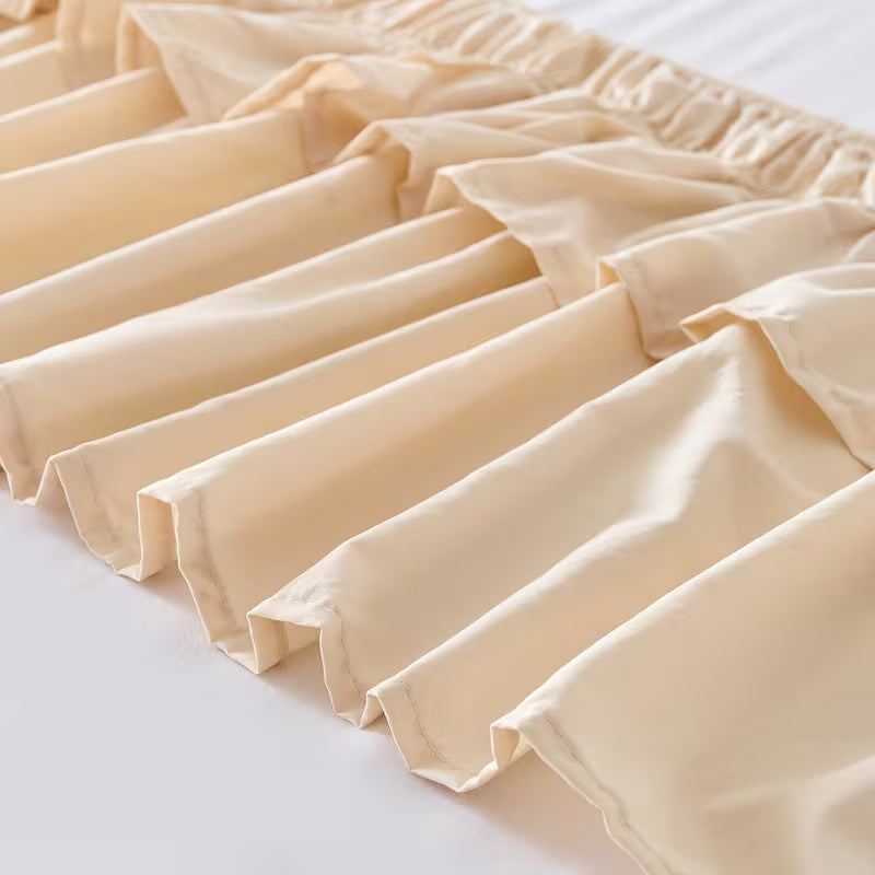 Elastic Bed Skirt with Double Ruffles, 16-Inch Drop Wrap-Around Dust Ruffle, Machine Washable Soft Fabric for Twin, Full, Queen and King Beds