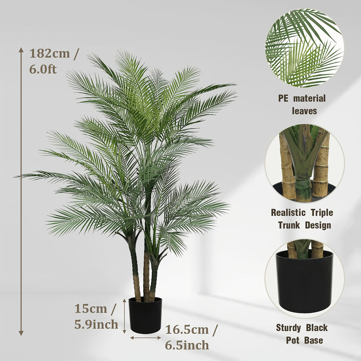 4/5/6ft Artificial Palm Tree, Tall Faux Palm with Bare Stem/Black/White Planter Options, UV-Resistant Realistic Dense Leaves, Tropical Floor Plant Zero Maintenance Easy Assembly Fake Tree for Living Room, Front Porch, Patio, Office & Commercial Decor