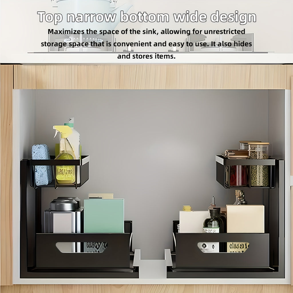 2-story Kitchen Sink Storage Containers, Push-pull Cabinet Organizer, Kitchen and Bathroom Organizers and Storage, Study, Tabletop, Metal Sliding Drawers, Practical and Convenient Kitchen Accessories Essentials, Kitchen Organizers and Storage