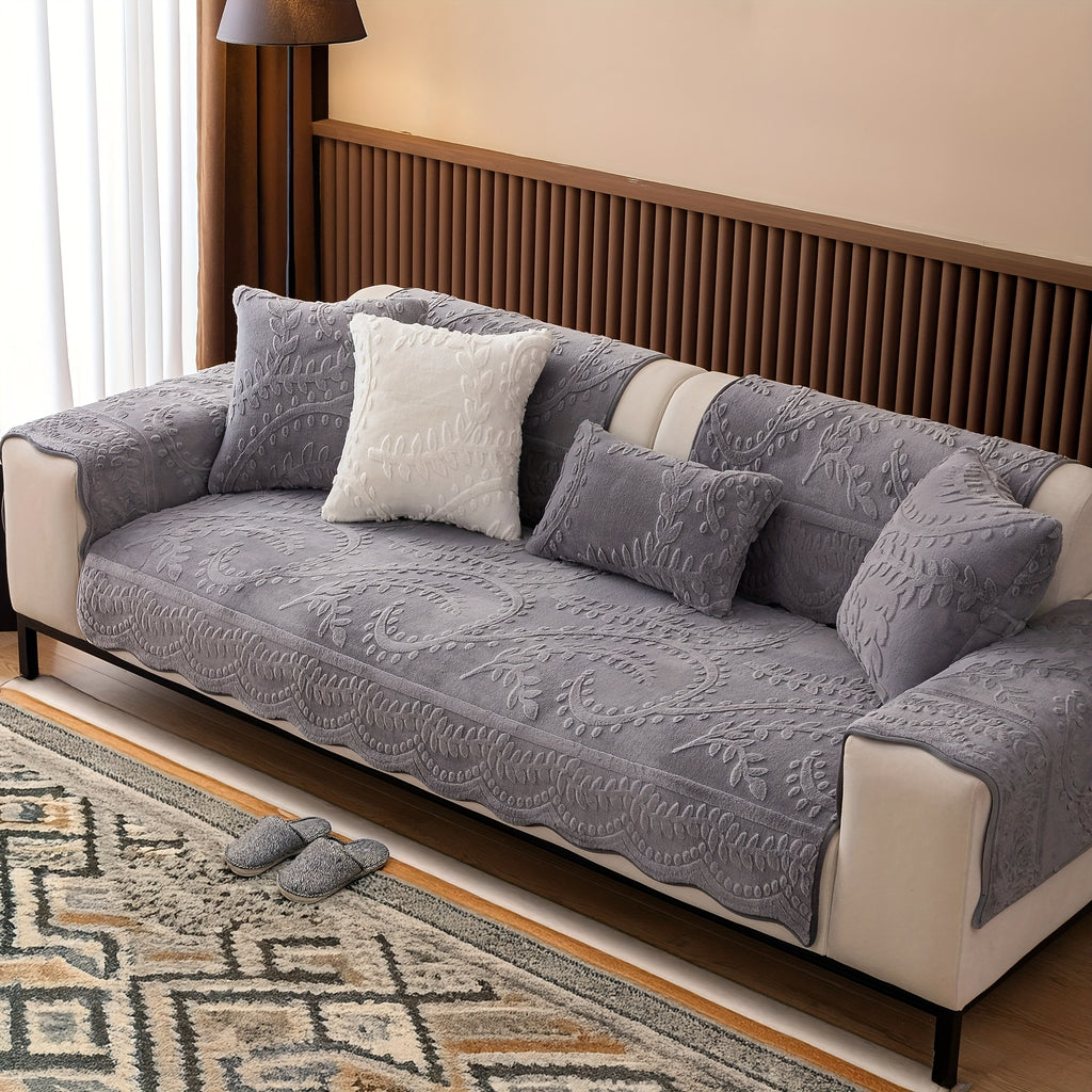 1pc Thickened Quilted Machine Washable Sofa Cushion, Faux Rabbit Fur Comfort Warm Non-slip Plush Sofa Cover, Breathable and Comfortable Pet-friendly for Bedroom, Office, Living Room, Suitable for 2/3/4-seater Sofa, Home Winter Decor, Christmas Gifts