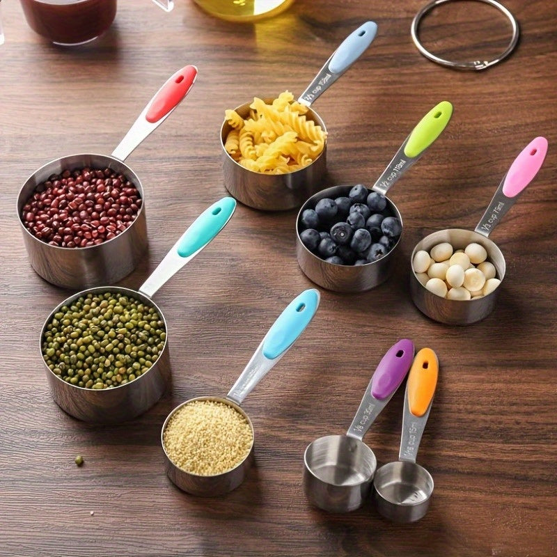 8pcs Measuring Cups/ 9pcs Measuring Spoons/ 17pcs Measuring Cups + Measuring Spoons Are Suitable For Both Dry And Liquid Ingredients - Very Suitable For Kitchen Tools, Kitchen Supplies, And Kitchen Accessories For Cooking And Baking.