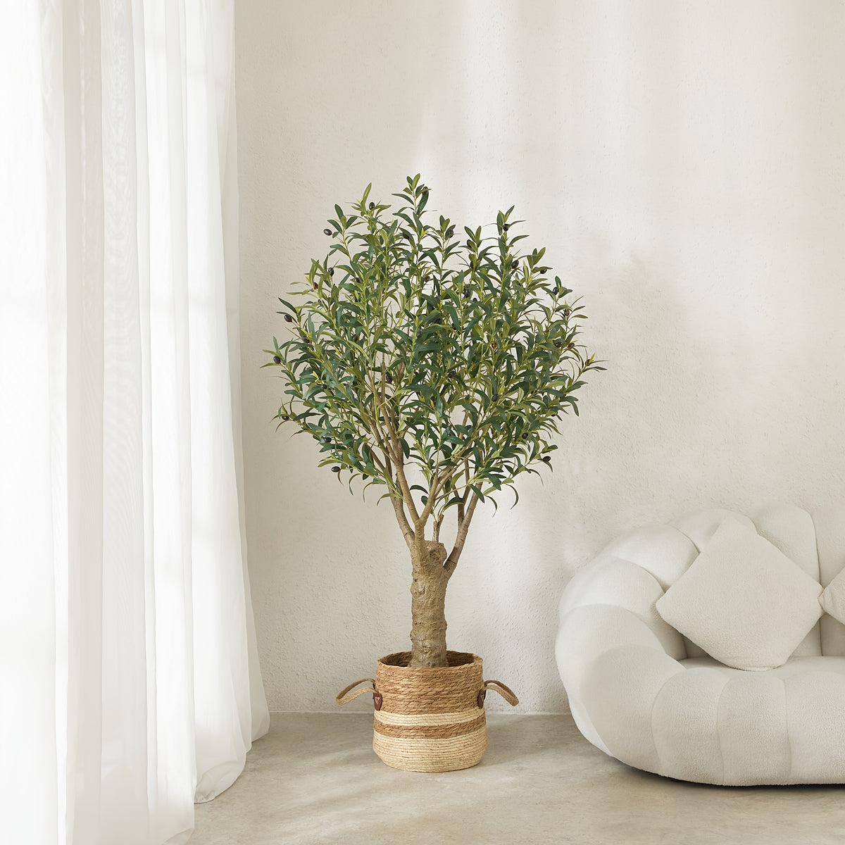 5/6/7/8ft Artificial Olive Tree, Faux Olive Plant with Black Planter, 39/49/54/62 Branches & 1390/2055/2871/4007 Silk Leaves, Perfect for Indoor Home Office Decor, Living Room, Bedroom, And Gift Ideas