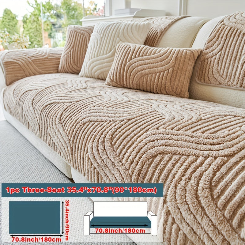 1pc of Plush, Non-Slip Sofa Cover That Is Modern And Luxurious, Pet-Friendly, Breathable, And Stylish for Home Decoration. It Is Appropriate for The Living Room, Bedroom, Or Office, Made from Polyester Fabric, Machine Washable, And Without Any Print