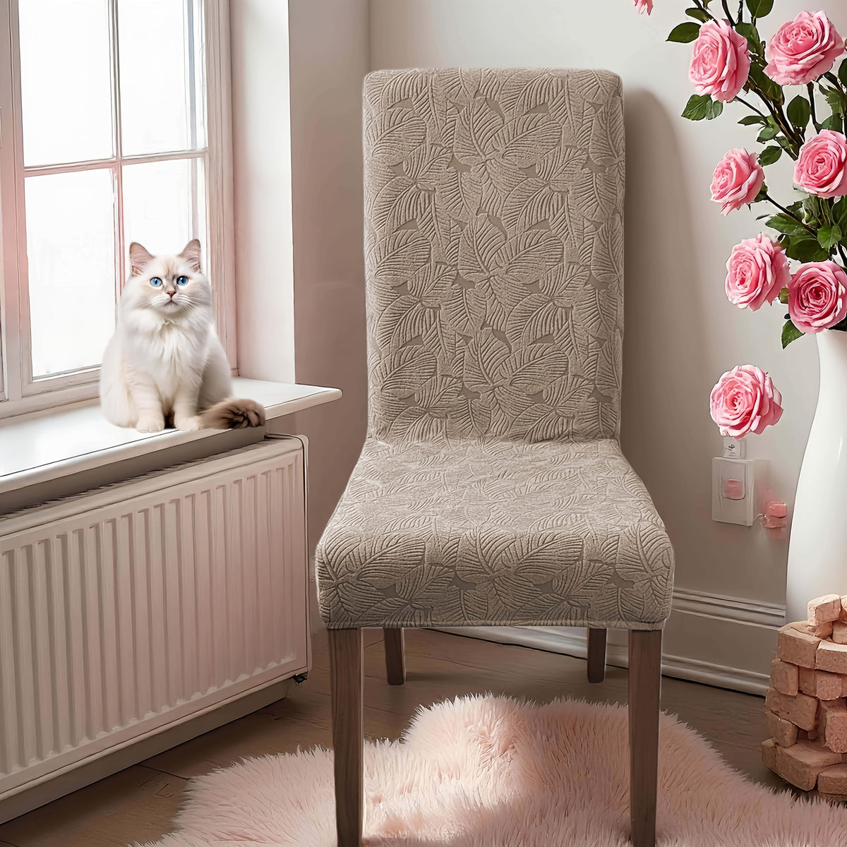 Leaf Pattern Dining Chair Covers, Stretch Parsons Chair Slipcovers in 4 or 6 Piece Sets and Eight Colors for Kitchen, Dining Room and Wedding Decor