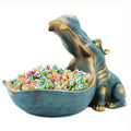 Hippo Key Bowl Statue, Resin Big Mouth Hippopotamus Figurine in Blue or Black for Entryway Keys, Small Item Storage and Playful Tabletop Home Decor