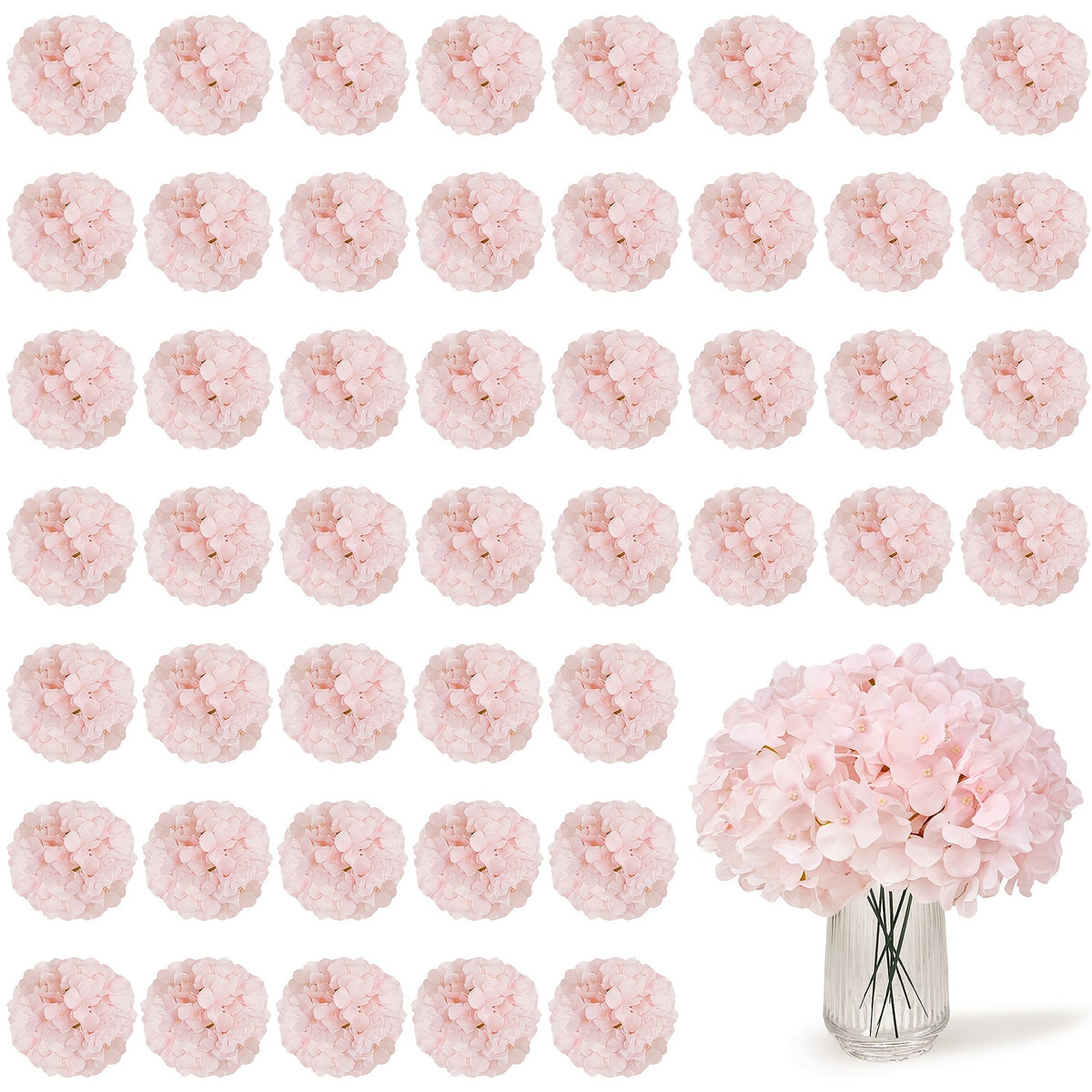 63pcs Artificial Hydrangea Flowers with Stems - Realistic Full Faux Silky Blooms, Round Heads Suitable for Wedding, Baby Shower, Garden, Party Decor, Home Decoration - Fake Flowers for Centerpieces, Arrangements, Year-Round Use