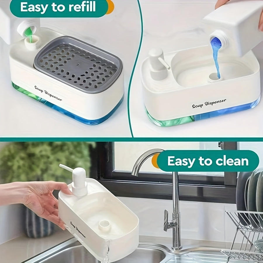 1 Multi-functional Soap Dispenser with Built-in Sponge Holder - Hand And Dish Soap Dispenser Set Detergent Dispenser Sponge Holder 2-In-1 Countertop Soap Pump Dispenser for Kitchen Sink, Ideal Christmas/ Halloween Gift.Shipment From Local Warehouse.