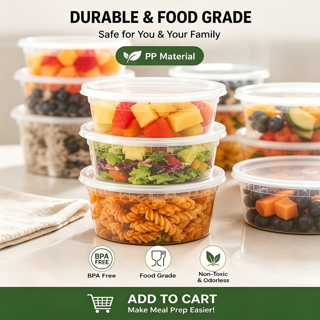 48pcs(24 Containers & 24 Lids) 16oz BPA-Free Durable Leakproof Deli Containers with Lids Set - Microwave & Dishwasher & Freezer Safe Stackable Sealed Fresh Container, Ideal Choice for Takeout Meal Preparation, Ready-to-Eat Packaging Kit