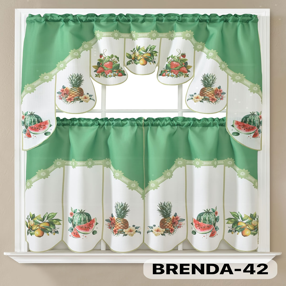 3pcs Bamboo Embroidered Kitchen Curtain Set, Floral Embroidery, Lightweight and Soft, Easy Care, Machine Washable, Satin Fabric, Embroidered
