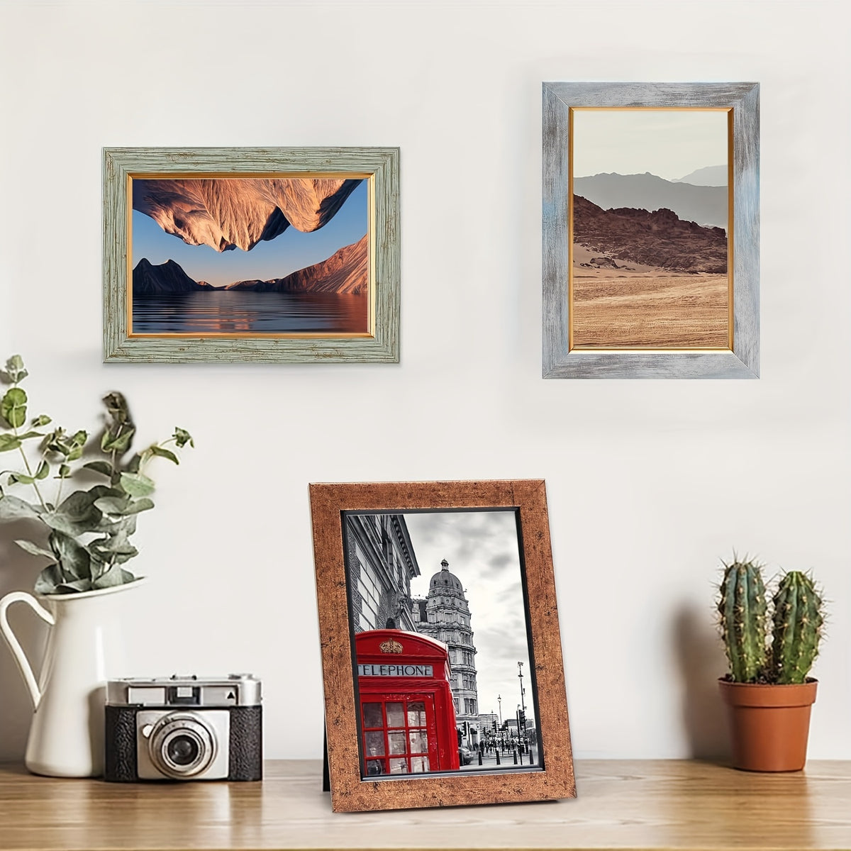 Vintage Picture Frame Set, Rustic Retro Photo Frames with Tempered Glass in 4x6 or 5x7 Inch Options for Wall and Tabletop Displays, 5 or 10 Pieces