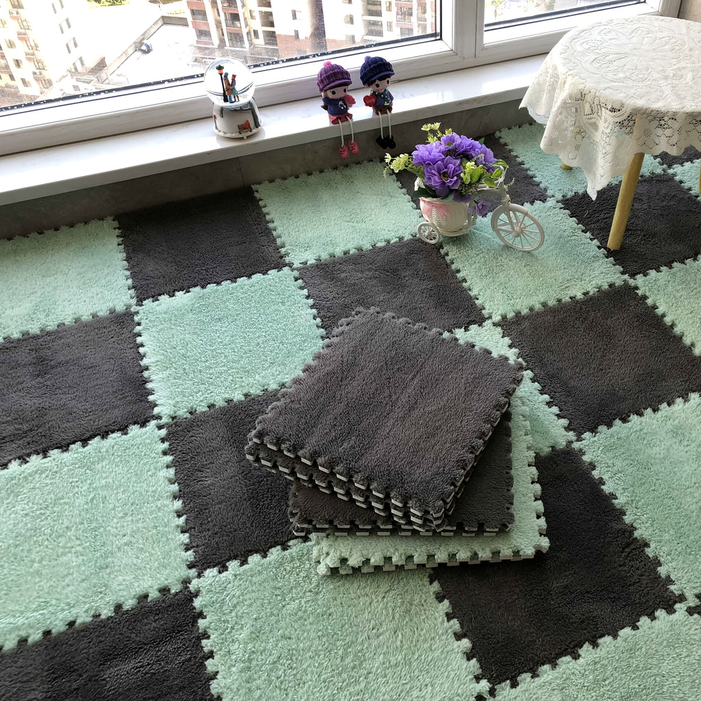 Interlocking Foam Floor Tiles, Soft Washable EVA Mats with Non-Slip Design in Grey, Pink, Apricot or Purple for Bedroom and Living Room