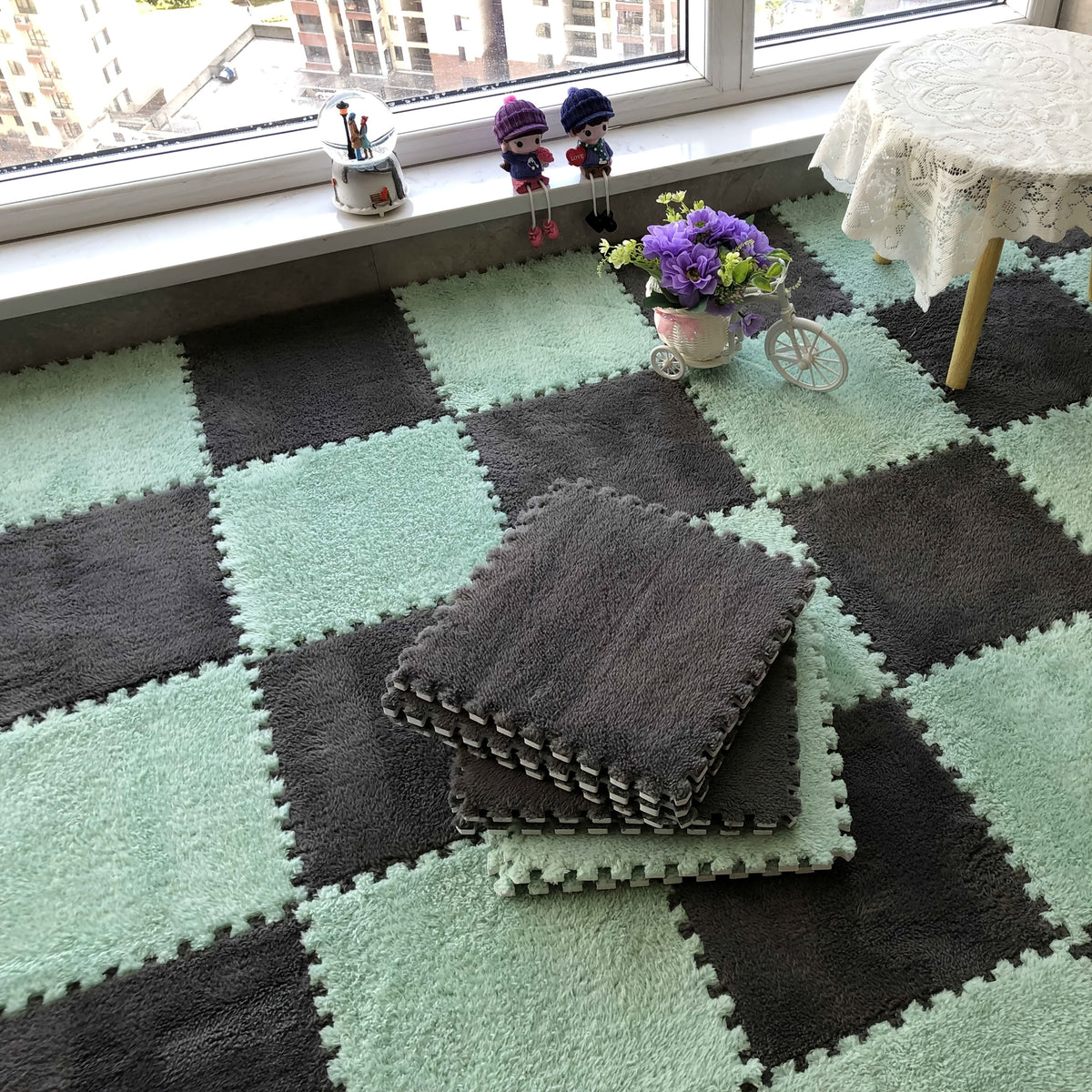 Interlocking Foam Floor Tiles, Soft Washable EVA Mats with Non-Slip Design in Grey, Pink, Apricot or Purple for Bedroom and Living Room