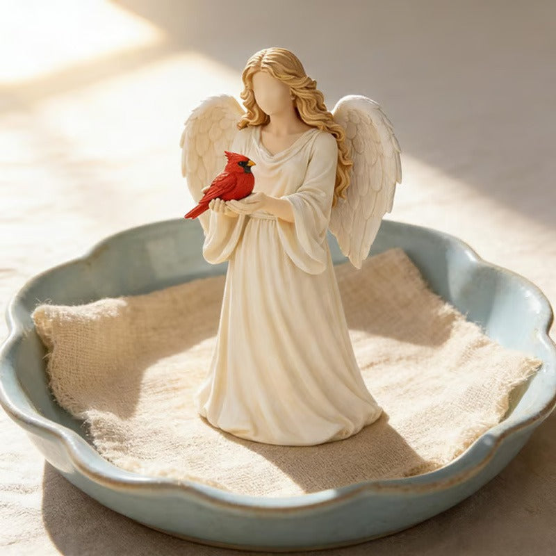 Red Bird And Angel Creative Desktop Ornament, Resin Crafts, Living Room Entrance Office Desktop Decoration Commemorative Gifts