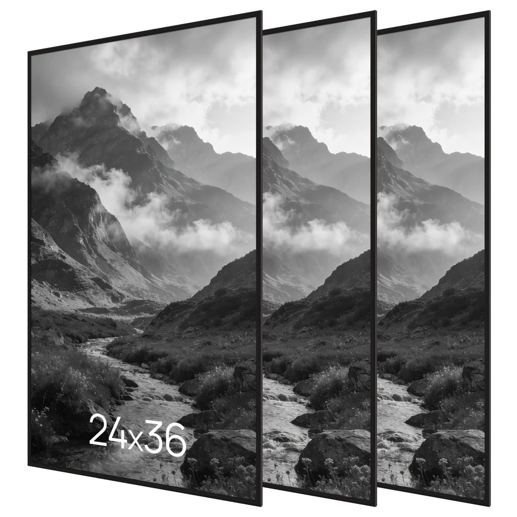 3-Pack 24X36 Black Poster Frames, Scratch-Resistant Picture Frames 24 X 36 for Photo Gallery - Slide-In Strips, Horizontal Or Vertical Wall Mounting