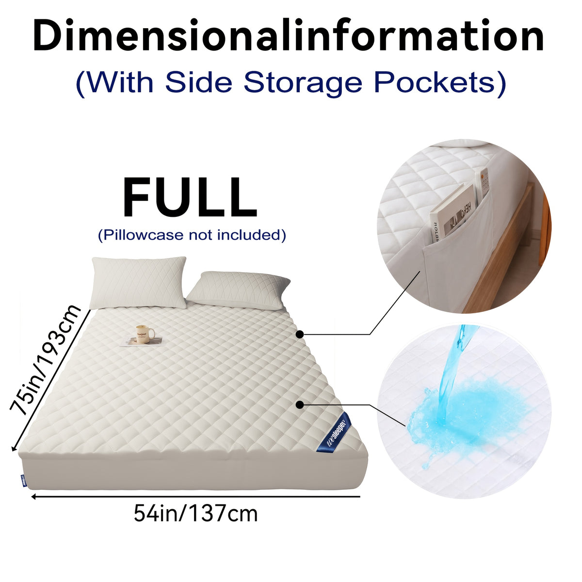 1pc Luxury Waterproof Mattress Protector with Side Storage Pocket, Diamond Quilted Deep Pocket Mattress Cover Including Random Color, Breathable Cooling Mattress Pad, Soft Noiseless Bed Protector for Twin Full Queen King
