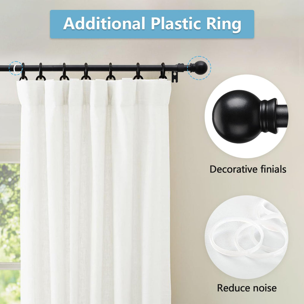 2 Pack Curtain Rods for Windows 28 to 95 Inch, 5/8 Inch Extra Long Matte Black Curtain Rod for Bathroom, Living Room, Kitchen
