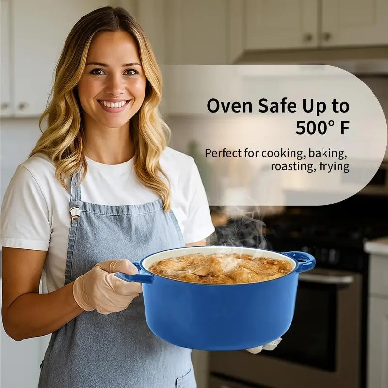 Cast Iron Dutch Oven Pot, Enameled Pot with a Lid, Ideal for Braising, Roasting, Baking, Soups, Stews - Home & Professional Kitchens, Heavy-Duty & Nonstick, Oven Safe Up to 500° F, Dual Handles, Works On All Stovetops-Enamel Pot