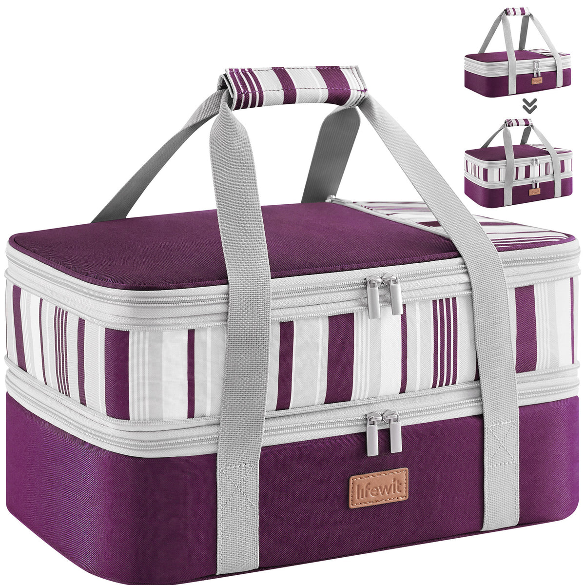 Insulated Casserole Carrier with Expandable Double Decker Compartments, Food Tote for 9 x 13 Inch Baking Dishes, Potlucks, Picnics and Holiday Meals