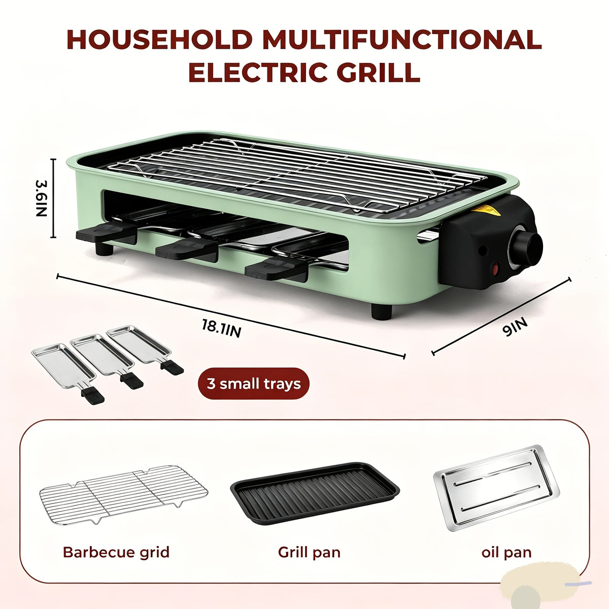 Tabletop Electric Raclette Grill, 1500W Indoor BBQ with Removable Nonstick Plate and 3 Mini Cheese Pans for Couples, Small Kitchens and Everyday Meals
