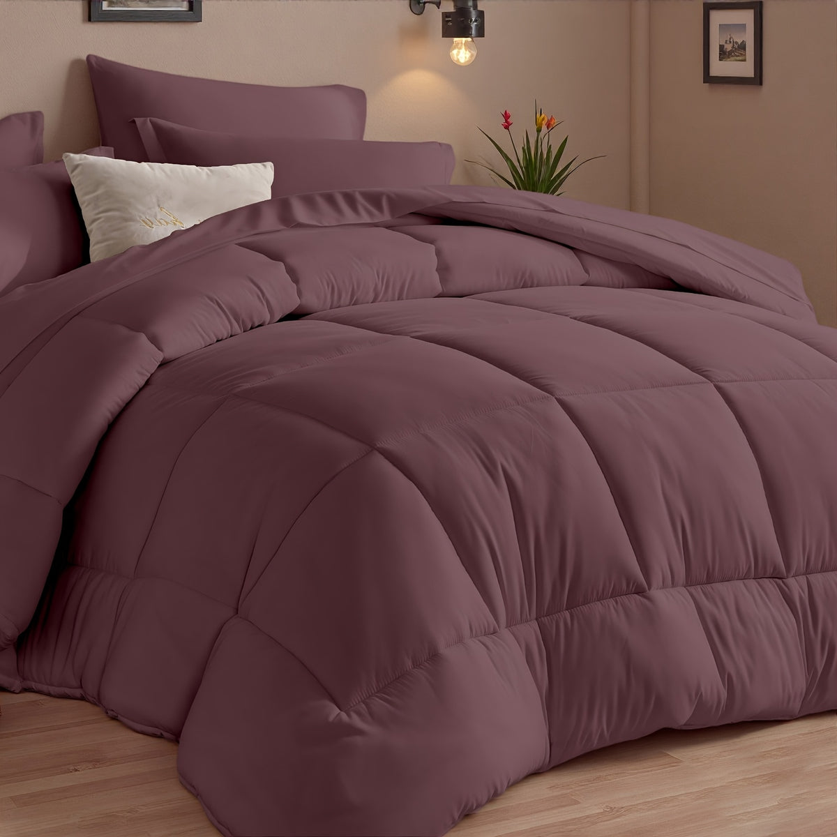 5/7pcs Luxurious Checked Pattern Comforter Set-Multiple Colors Plus Random Color Available, Breathable Comforter-Ultra Soft Fluffy Fiber Filling, Warmth For All Seasons-Bed In A Bag With Comforter, Flat Sheet, Fitted Sheet, Pillowcases