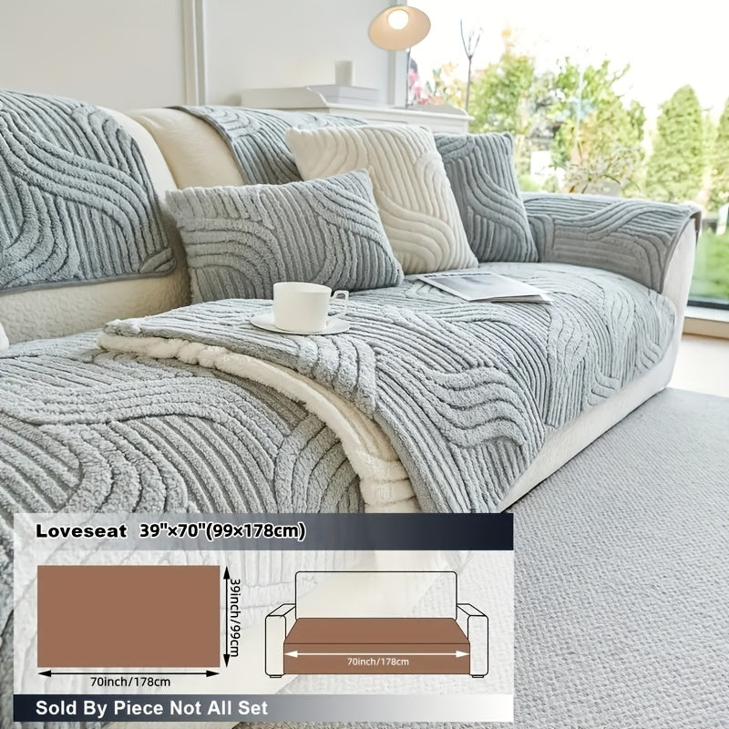 1pc Pet Friendly Sofa Cover, Dog Friendly Non Slip Furniture Protector, Fox Tail Patterned & Solid Color Shu Velveteen Plush Sofa Cushion, All Season Short Plush Sectional Sofa Cover for Living Room Bedroom Office