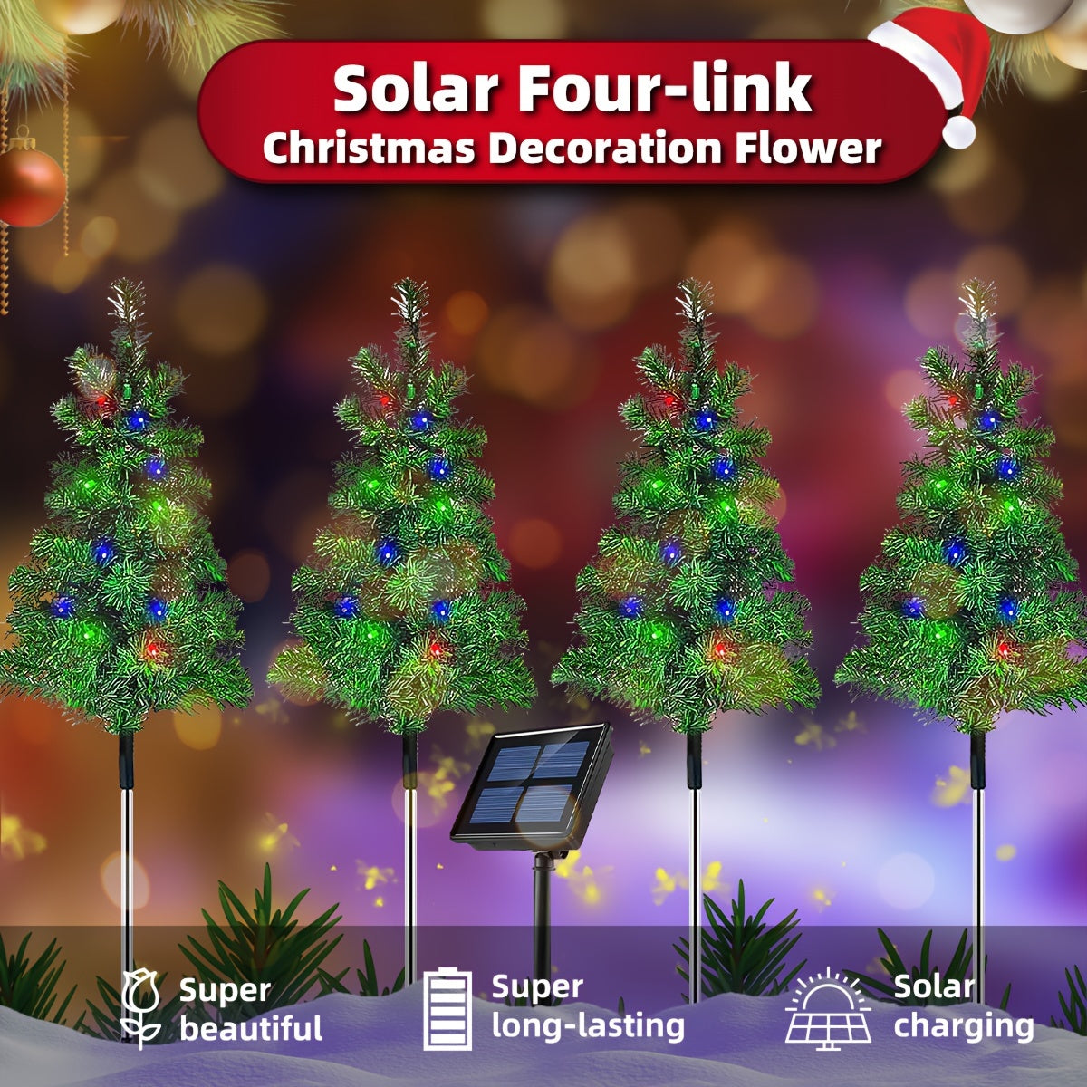 4pcs/ Set Christmas Tree Lights Holiday Decorations, Small Path Lights, Atmosphere Lights, Christmas Decoration Lightsfor Halloween Christmas