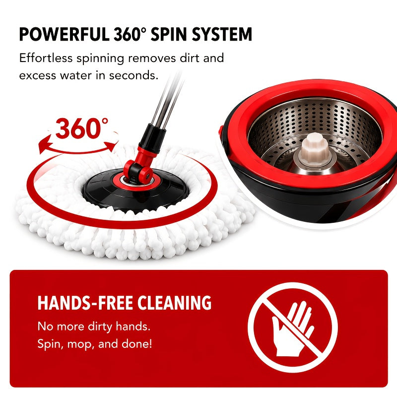 Mop And Bucket Set, Spin Mop And Bucket System, Spin Mop Bucket, Mop, Trapeador De Piso, 360° Rotating With Stainless Steel Basket, 35"-46" Adjustable Handle