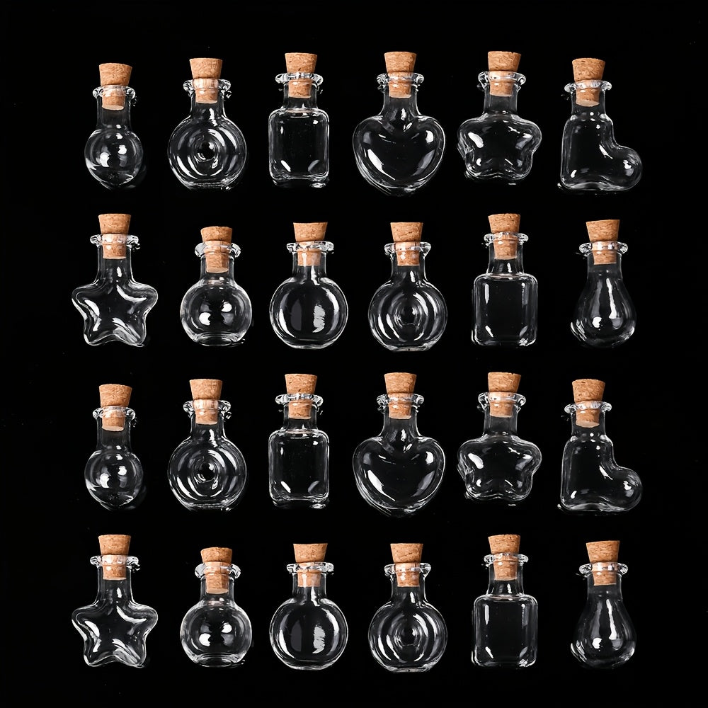 40pcs Random Shape Assorted Mini Clear Glass Jar Glass Bottles with Cork Stopper, Small Drift Wishing Bottle, Bead Containers for DIY Ornaments Necklace Projects Wedding Party Christmas New Year Favors
