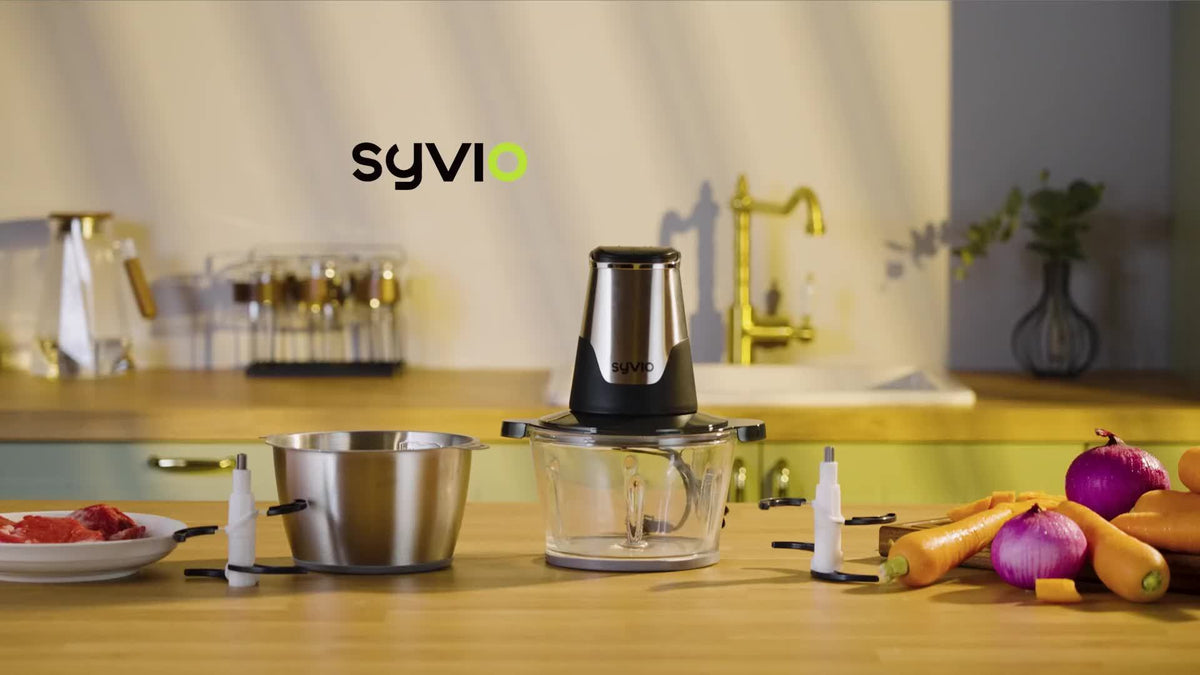 Syvio Food Processors with 2 Bowls, Meat Grinder 4 Bi-Level Blades, Mini Electric Food Chopper 450W, for Baby Food, Meat, Onion, Vegetable Chopper, 2 Speed, 8 Cup And 8 Cup, Christmas Gifts