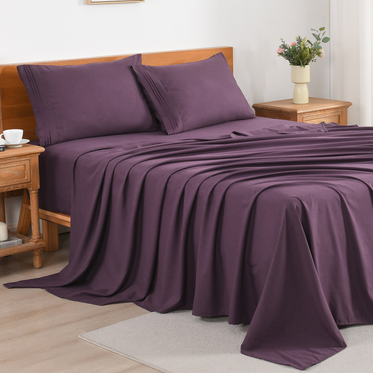 3/4-Piece Cooling Bed Sheet Set, Soft & Breathable Bedding with 18-Inch Deep Pocket, Hotel Luxury Sheets for Summer