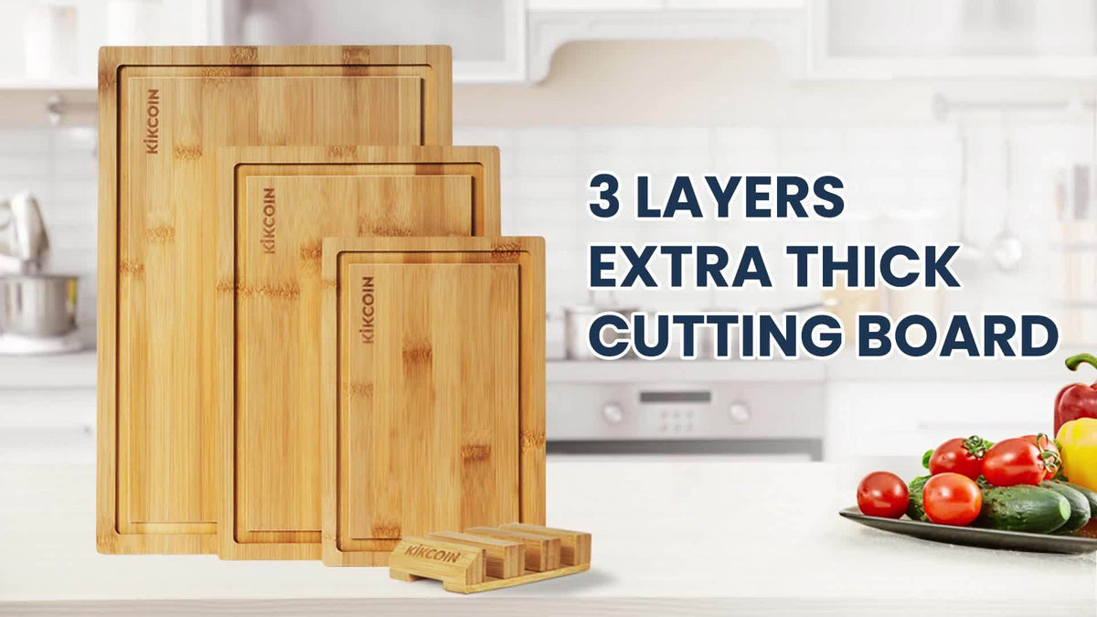 4pcs/1pc Kitchen Bamboo Cutting Board, Chopping Board with Storage Rack And Juice Groove.Essential Kitchen Tools.for Vegetables, Meat, Fruits, Bread Cheese.Great Gift for Family, Friends.Memorial Day, Spring Essentials, Mother's Day Gift