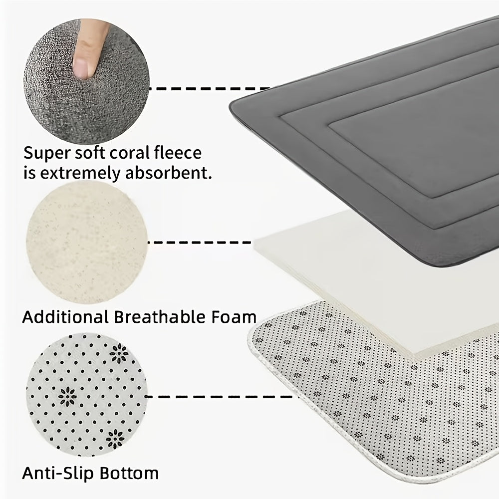 3pcs 25D Sponge Bath Mats - Super Absorbent Non-Slip Shower Rugs, Thick Soft Bath Tub Floor Mat Suitable for Bathtub, Shower, Bathroom - Heavy Foot Traffic Areas, And Modern Bathroom Decor