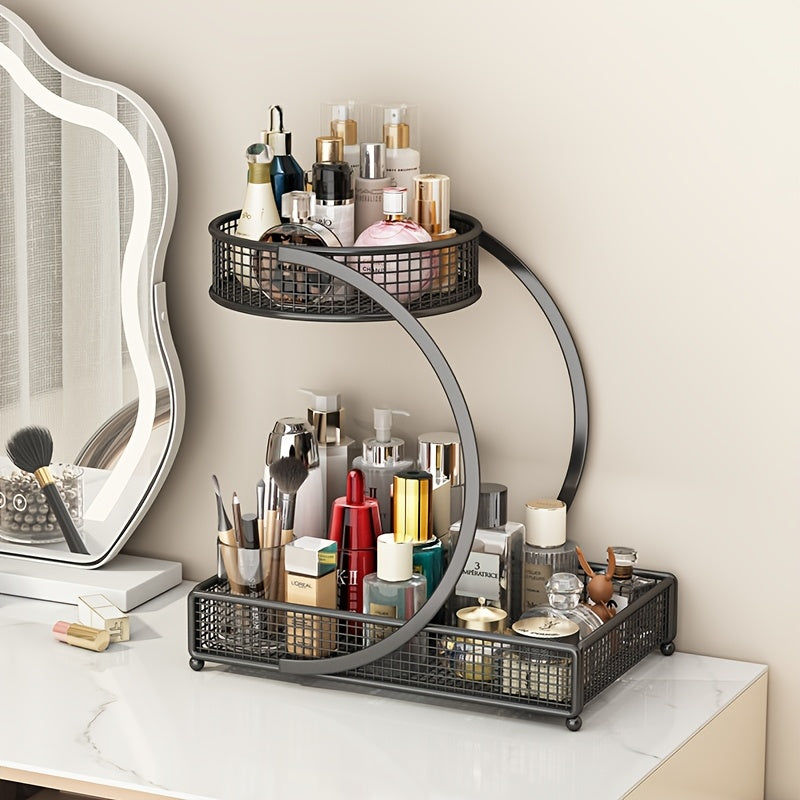1pc Varnished Metal Cosmetic Organizer - No-Installation Lightweight Makeup Storage Rack, Spiral Design Vanity Countertop Shelf for Lipstick, Durable Metal with Varnished Finish, Space-Saving Bathroom Organizer(Send Makeup Brush Bucket)