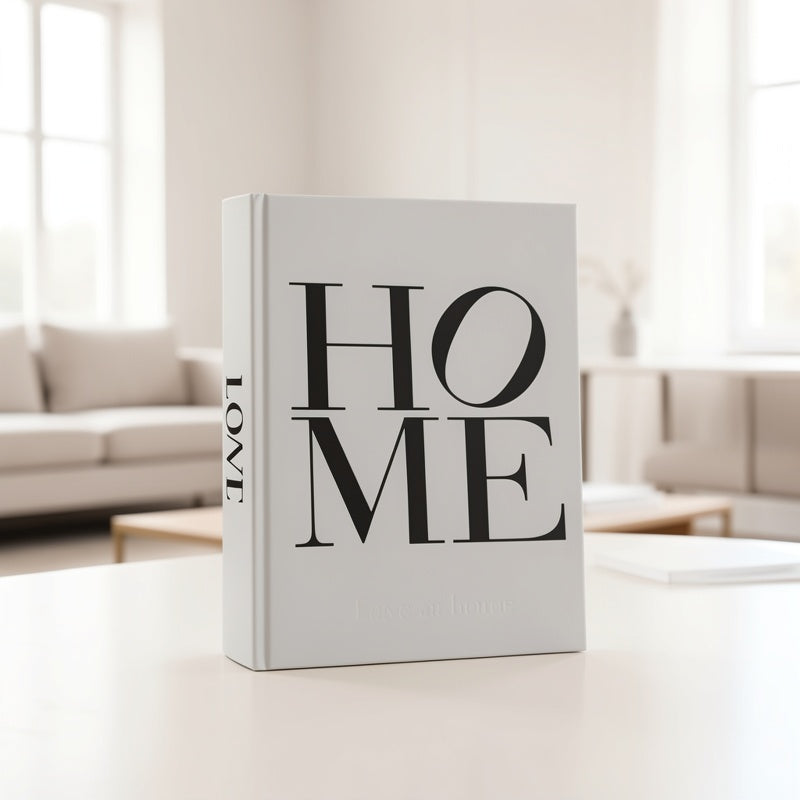 Typography Decorative Book Set, 3 Nordic Faux Books with HOME LOVE and at Lettering for Coffee Table Styling, Living Room Shelves and Office Decor